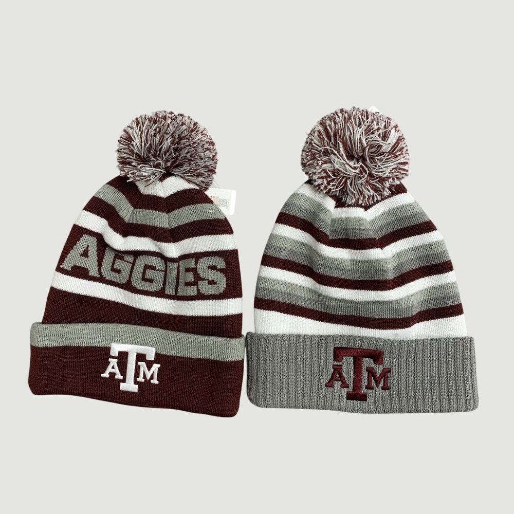 Texas A&M Aggies Beanie Set W/ Pom - Maroon & Gray Stripes One Size G1924